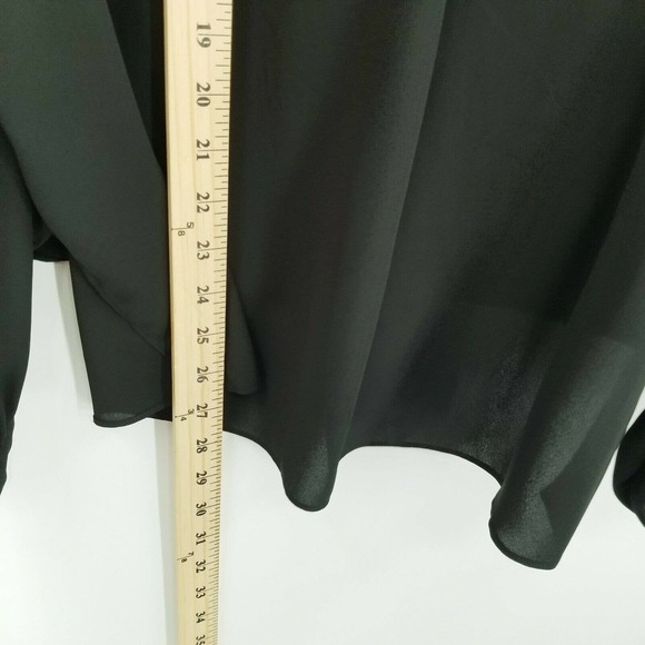 BCBGMaxazira black faux wrap blouse womens size XL long sleeve shell lace trim - Picture 6 of 12